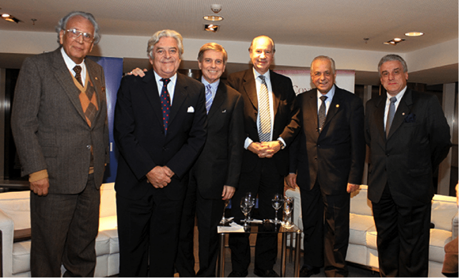 Speakers and moderators from left to right: Dr. Leonardo Guzman; former President Luis Lacalle; Jorge Guldenzoph, President of CLU and GPF-Uruguay; Ruperto Long, former Senator and Dr. Alberto Scavarelli, Former Senator 