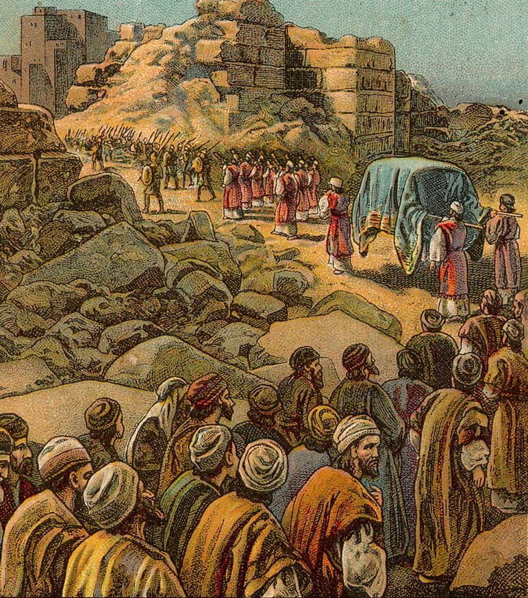 Illustration of the Battle of Jericho from a Bible card
