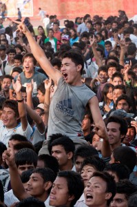 Audience shouting with enthusiasm 