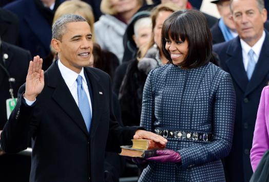 President Obama is sworn into office using two Bibles, one of Dr. Martin Luther King, Jr., and one of 16th president Abraham Lincoln. (credits: UPI.com)