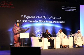Hon. Tan Sri Zaleha, Chairwoman of GPF Malaysia address the World Peace Forum.