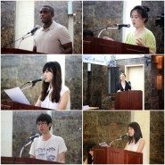 University students representing nations of the six party talks push for Korean unification.