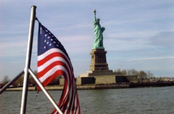 Statue of Liberty and the American Flag