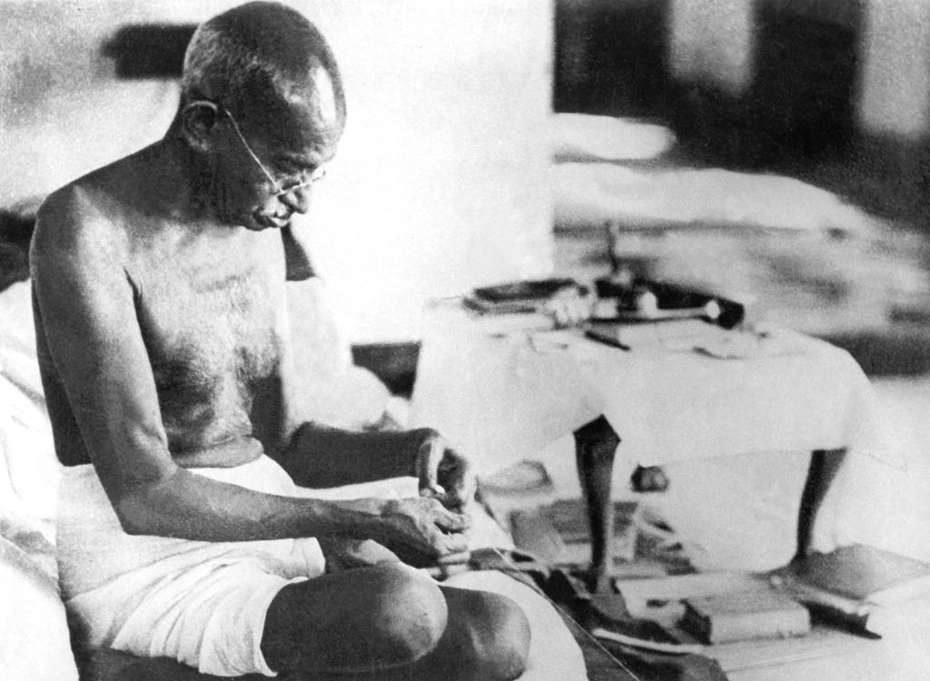 As a form of non-violent protest against the British textile industry, Gandhi spun his own cloth and encouraged other Indians to do the same.