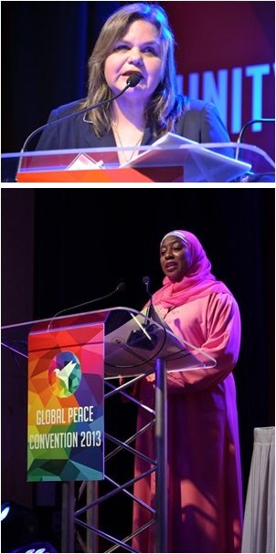 Paraguayan National Senator Lillian Samaniego (top) and Hajiya Mrs. Amina Sambo, wife of the Nigerian vice-president and founder of the NGO I Care – Women and Youth Initiative. - See more at: http://www.globalpeace.org/newsapp/global-peace-convention-calls-for-interfaith-cooperation-to-advance-social-cohesion#sthash.wcXFolco.dpuf