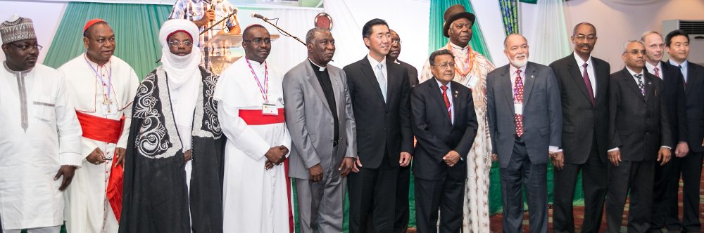 Interfaith leaders and Global Peace Foundation leaders at the pivotal Global Peace Leadership Conference in Abuja, Nigeria in 2013 to launch the One Family Under God campaign.