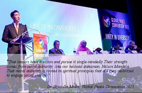 Dr. Hyun Jin Moon, Global Peace Foundation chairman at the Global Peace Convention.