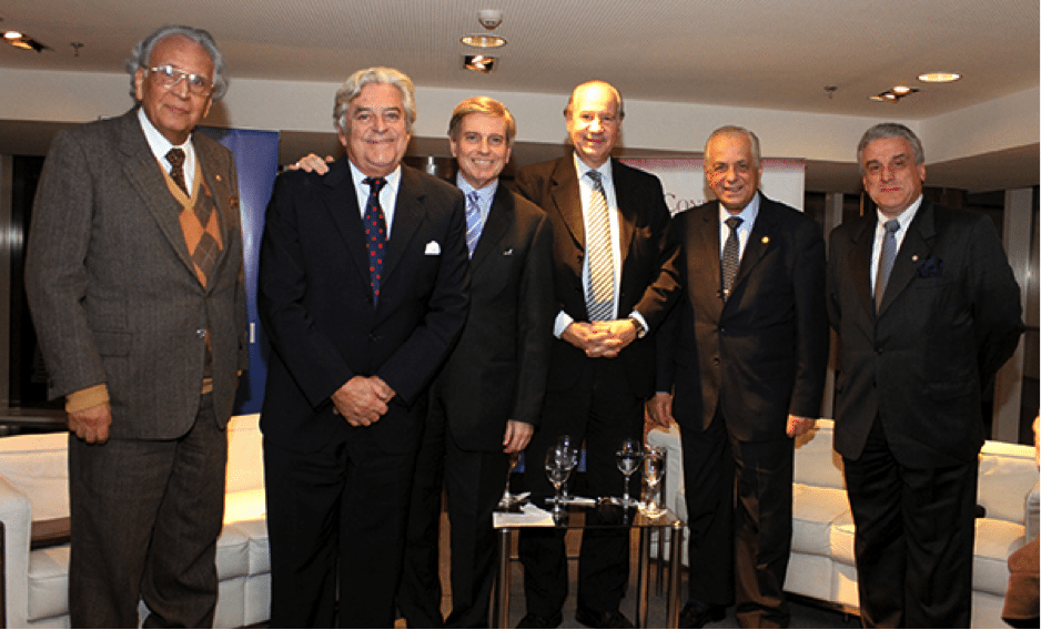 Speakers and moderators from left to right: Dr. Leonardo Guzman; former President Luis Lacalle; Jorge Guldenzoph, President of CLU and GPF-Uruguay; Ruperto Long, former Senator and Dr. Alberto Scavarelli, Former Senator