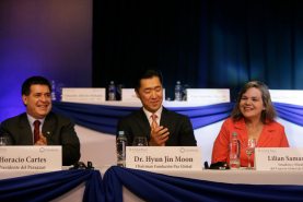  H.E. Horacio Cartes, Dr. Hyun Jin Moon and Hon. Lilian Samaniego