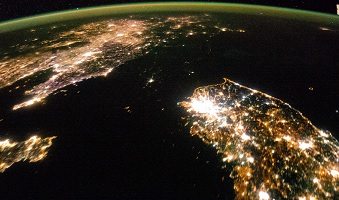 A NASA image of the Korean peninsula at night.