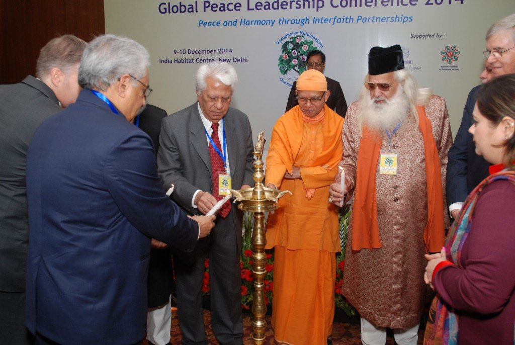 Interfaith leaders lighting candle, Global Peace Leadership Conference