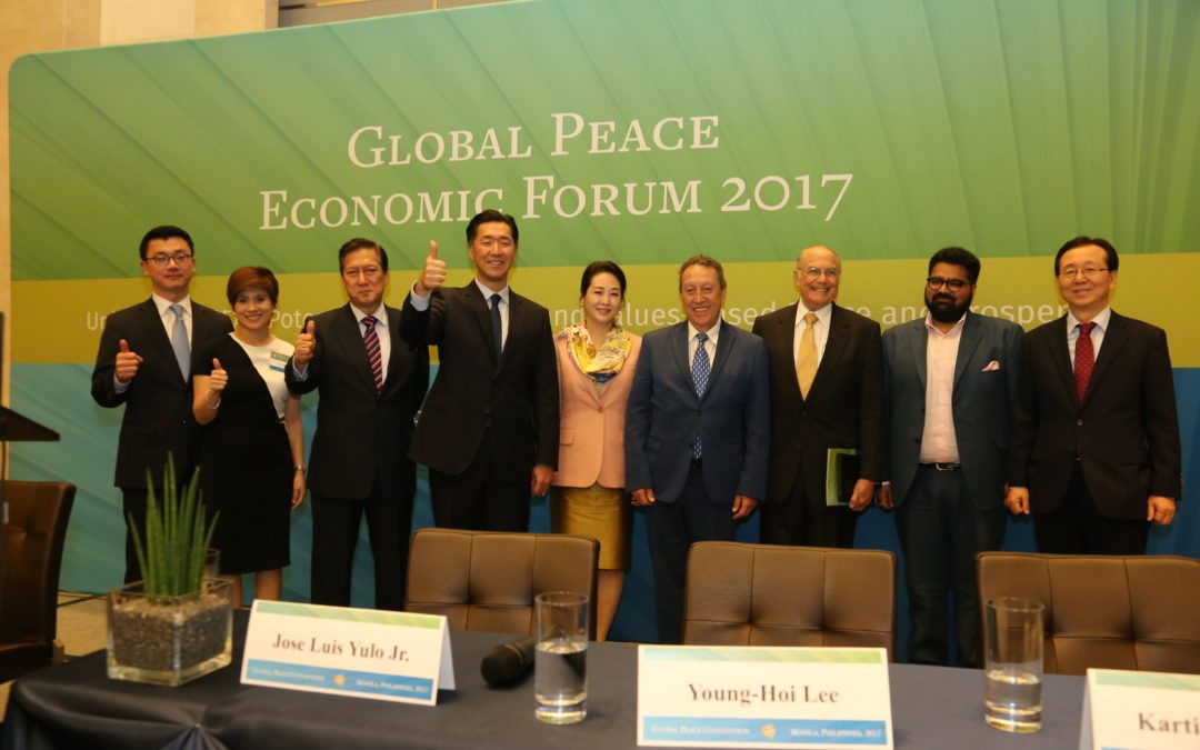 Hyun Jin Moon, Hyun Jin Preston Moon, Hyun Jin P. Moon, Global Peace Foundation, economic development, moral and innovative leadership, Dr. Hyun Jin Preston Moon with other panelists at Global Peace Economic Forum 2017
