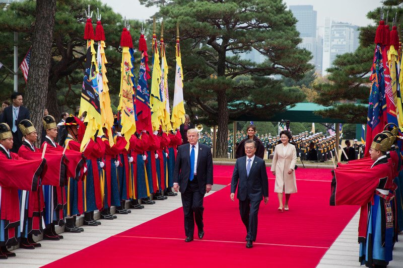 U.S President Donald J. Trump and South Korean President Moon Jae-in, accompanied by their wives-the Blue House, Seoul, Nov. 7, 2017
