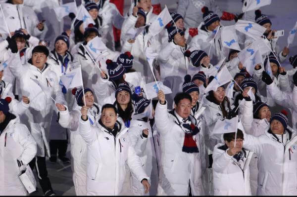North and South Korean athletes under one flag, opening ceremony, Pyeongchang 2018 Winter Olympics